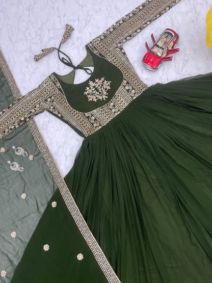 Product Image - Shree Ram Creation Festive Long Gown & Dupatta - Heavy Sequence Embroidery, Georgette Fabric