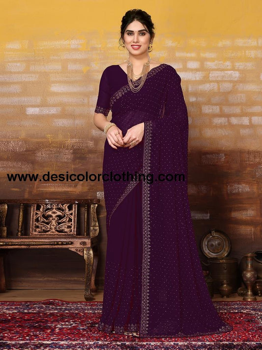 Wine Plain Georgette Saree