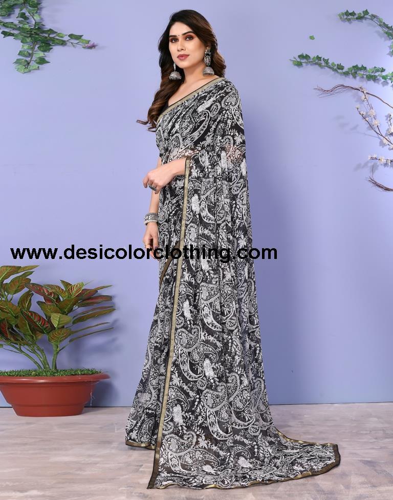 Black Chiffon Printed Saree