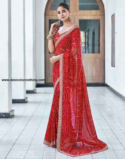 Red Georgette Bandhani Saree