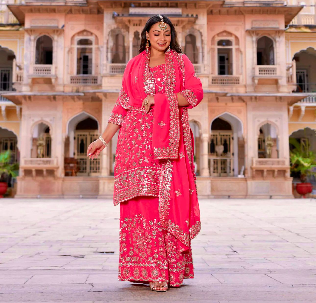 Product Image - Exquisite Pure Georgette Top-Plazzo With Dupatta Set - Ready to Wear