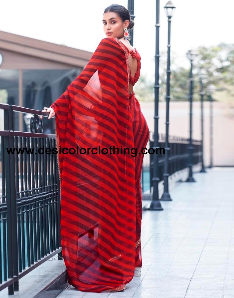 Red Georgette Printed Saree