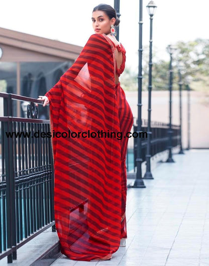 Red Georgette Printed Saree
