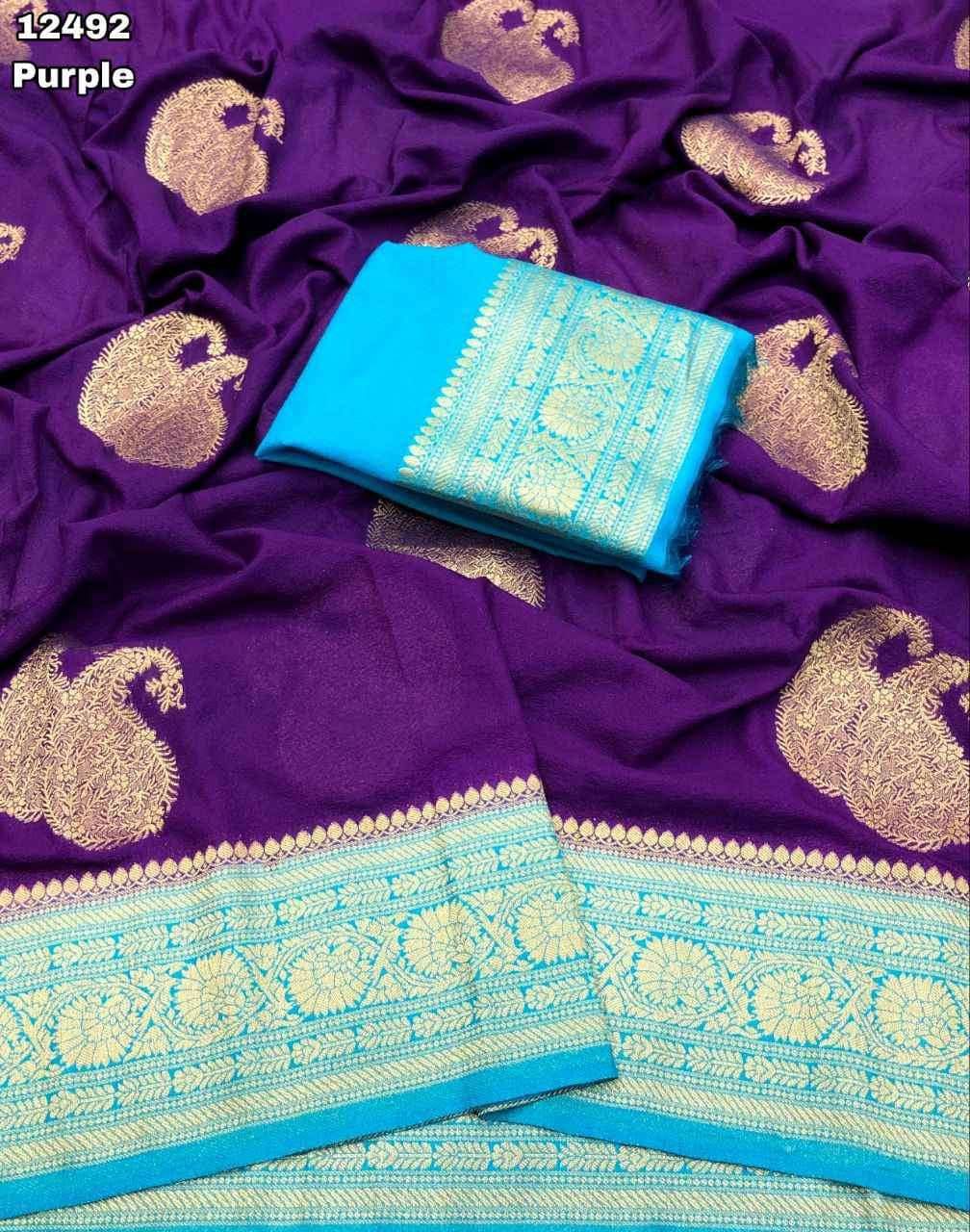 Premium Hand-Dyed Khadi Georgette Saree with Mango Weaving - New Arrivals