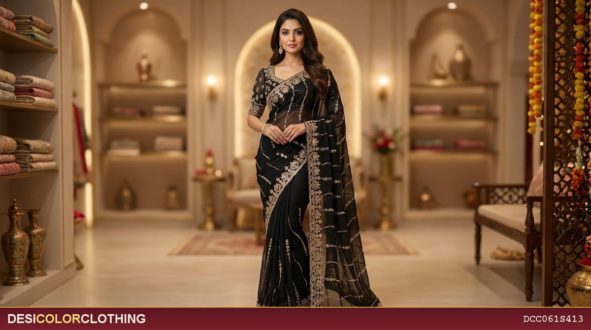 Product Image - Designer heavy stone work saree for wedding - 3