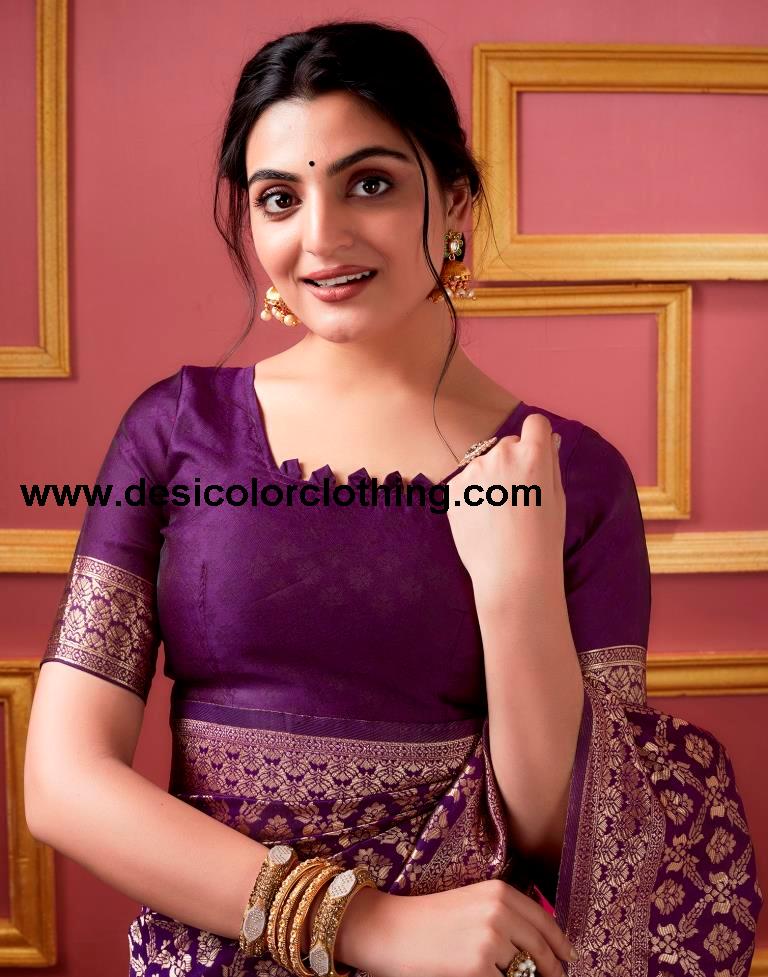 Dark Purple Silk Banarasi Saree