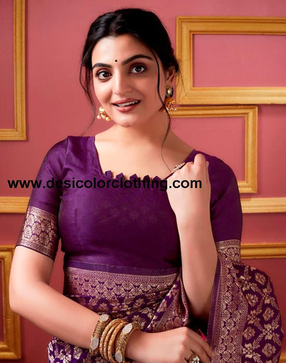 Dark Purple Silk Banarasi Saree