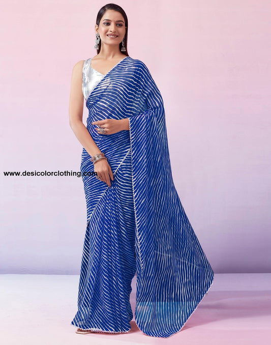 Dark Blue Georgette Printed Saree
