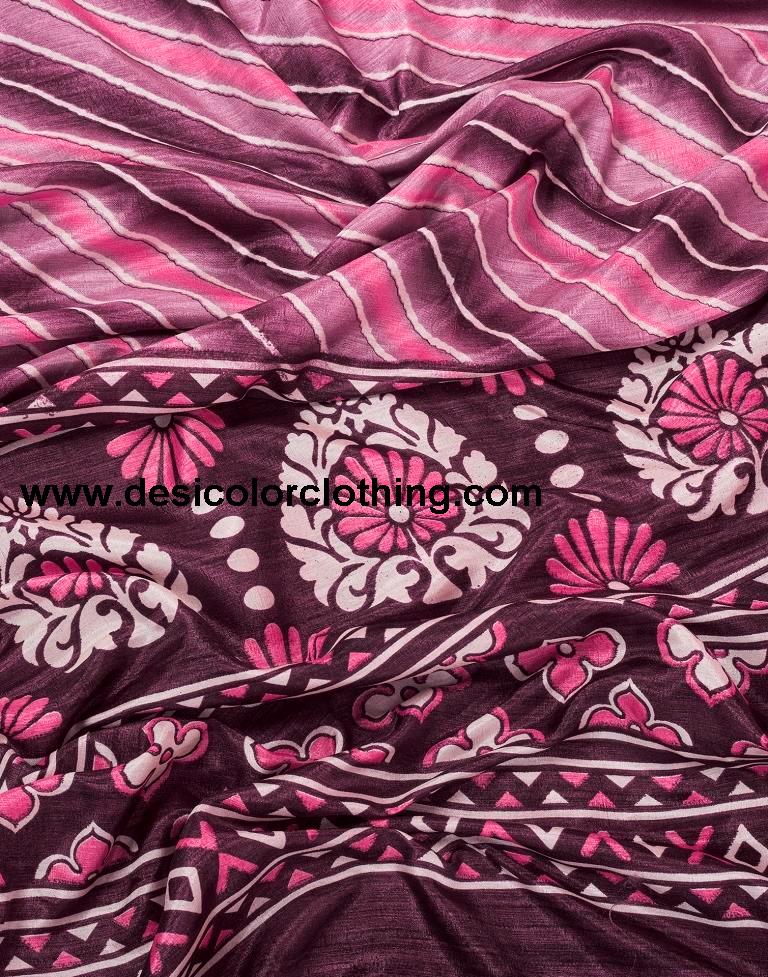 Dark Purple Silk Printed Sarees