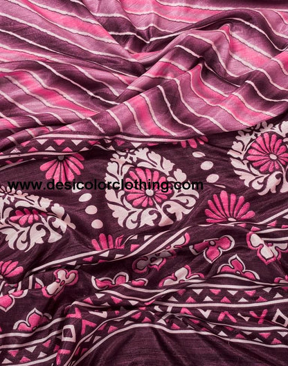 Dark Purple Silk Printed Sarees