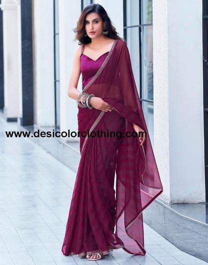 Wine Georgette Printed Saree