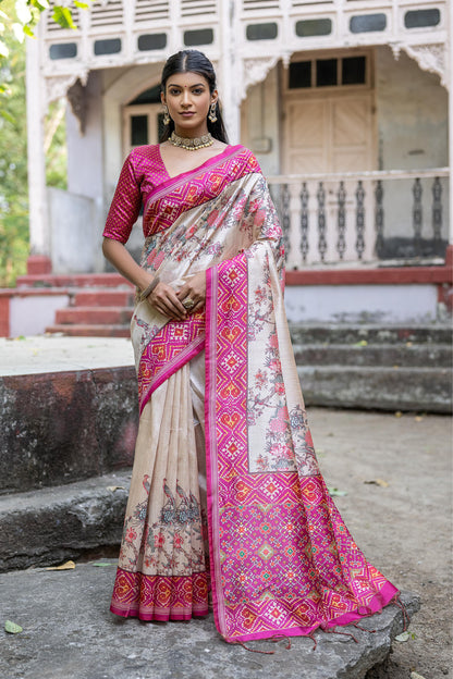 Product Image - Yogita Patola Designer Saree in Tussar Silk with Patola Print
