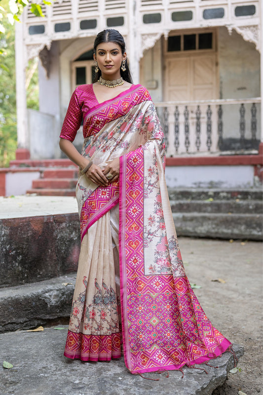 Product Image - Yogita Patola Designer Saree in Tussar Silk with Patola Print