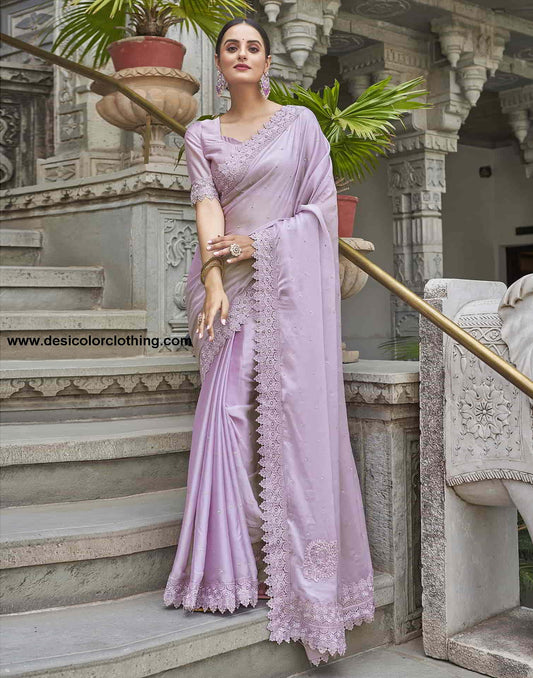 Purple Swarovski Georgette Stone Work Saree