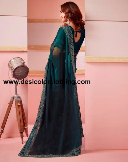 Rama Chiffon Plain Saree