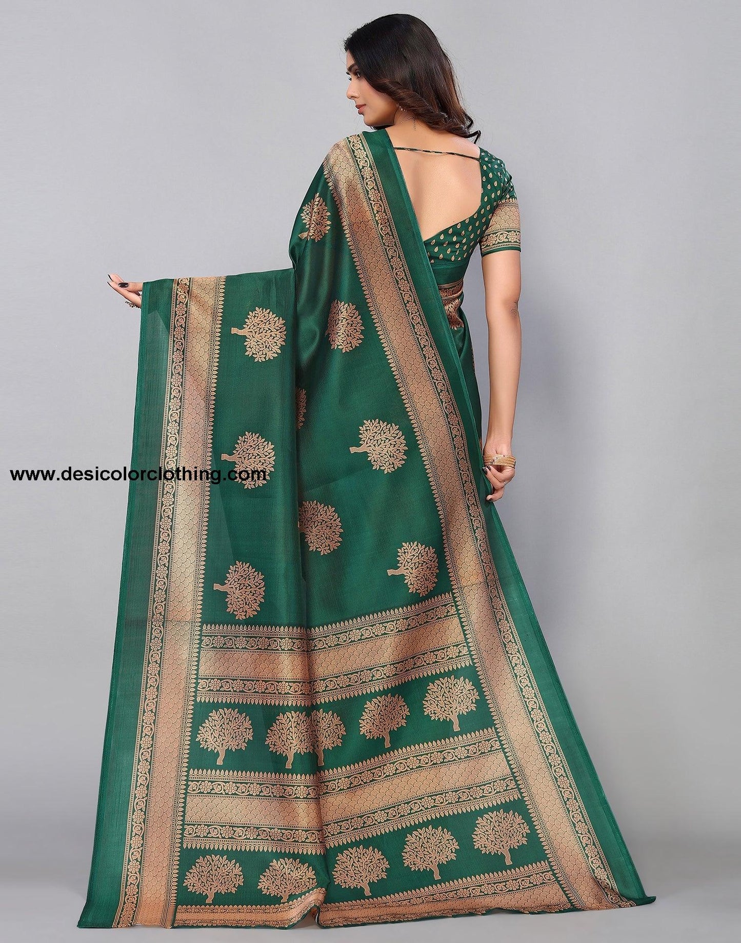 Bottle Green Silk Printed Saree