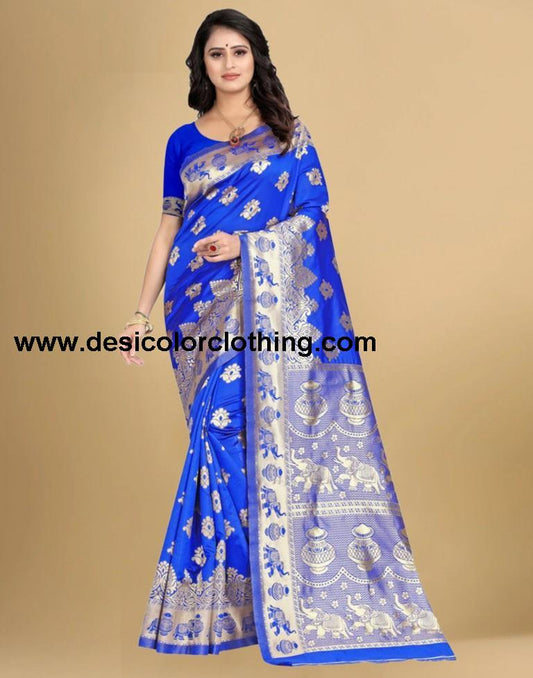 Blue Jacquard Banarasi Silk Saree