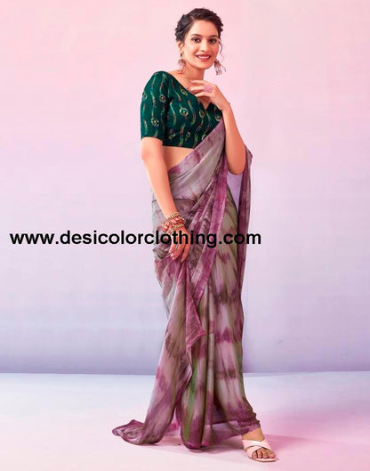 Wine Chiffon Printed Ready to Wear Saree
