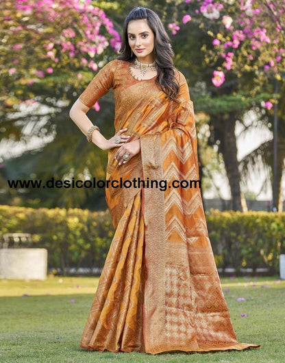 Turmeric Organza Plain Saree