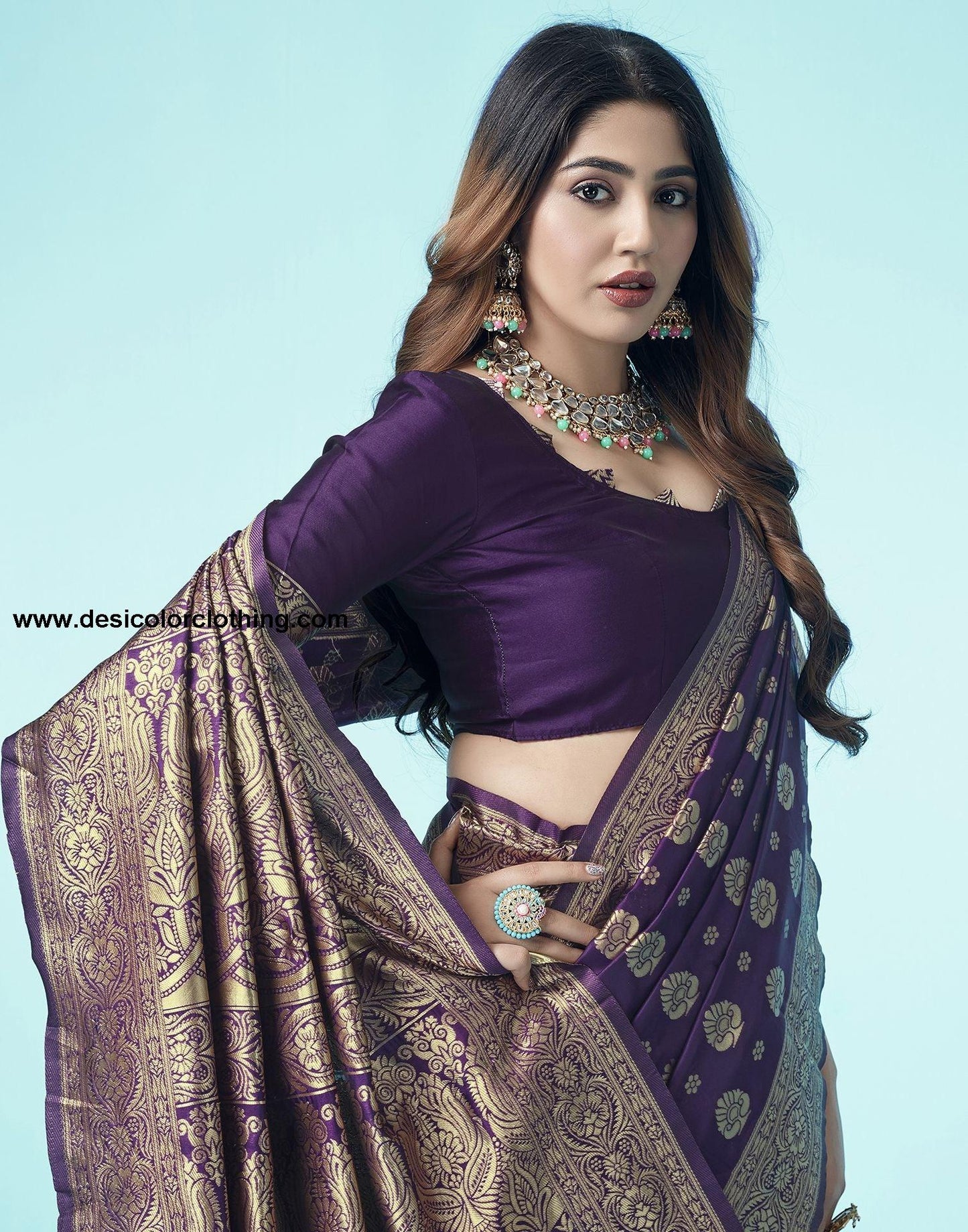 Purple Jacquard Silk Saree