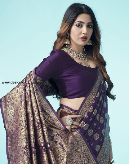 Purple Jacquard Silk Saree