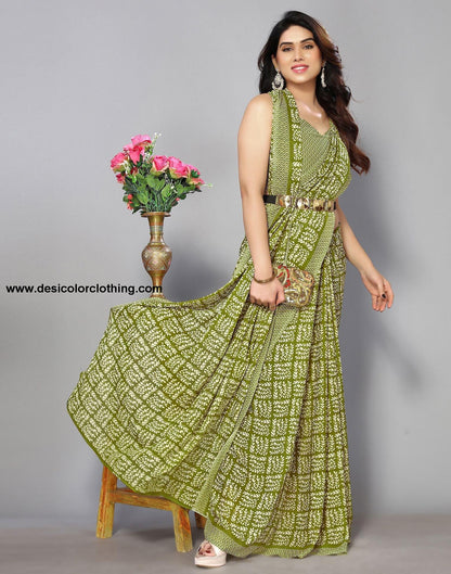 Parrot Green Printed Saree