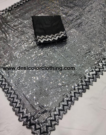 Black Georgette Plain Sarees
