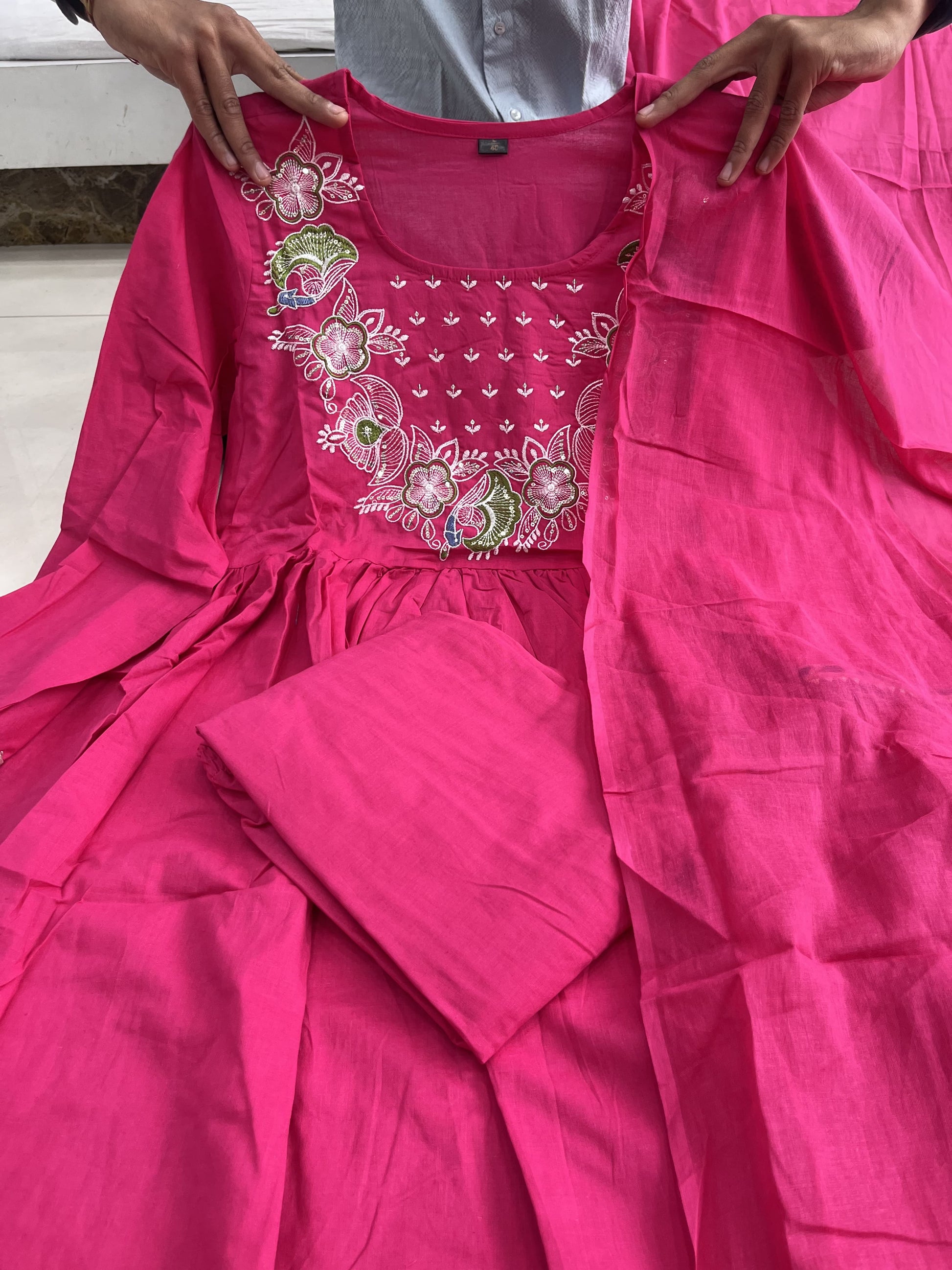 Product Image - Designer Cotton Anarkali Suit Set with Embroidered Dupatta - Festive & Wedding Wear