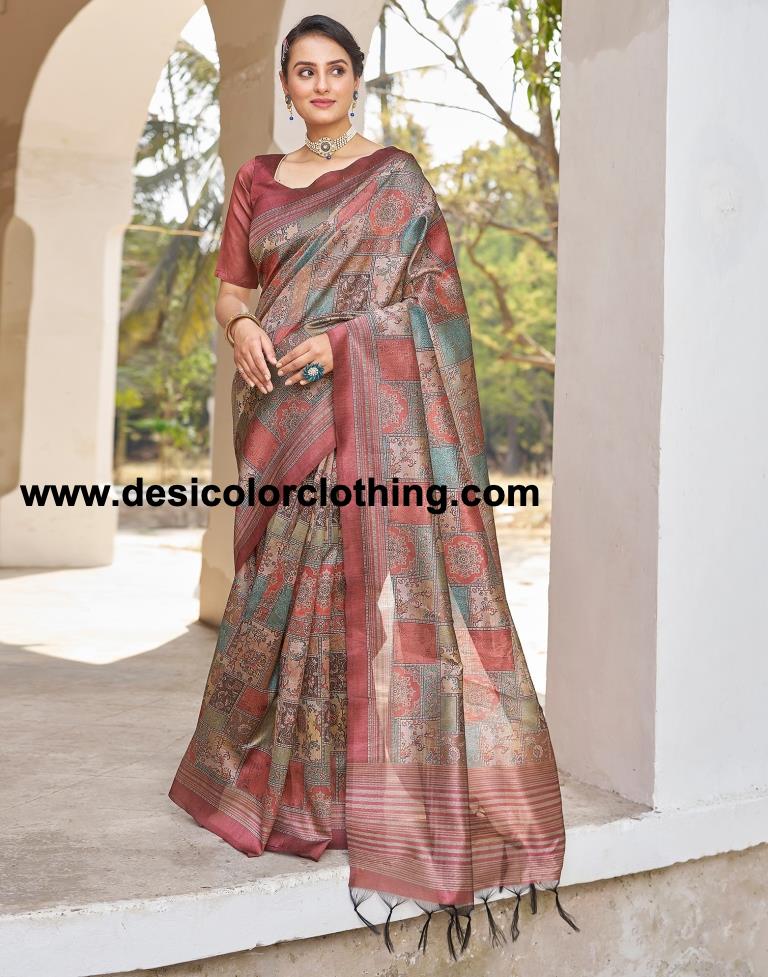Rust Silk Printed Ready To Wear