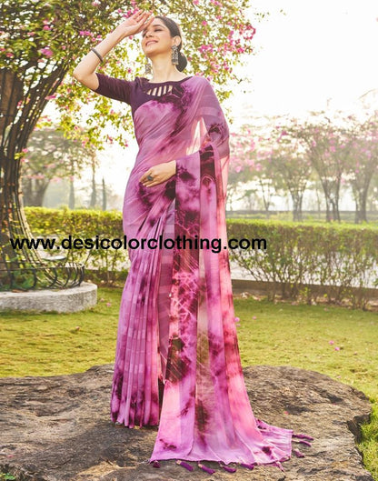 Pink Georgette Printed Saree