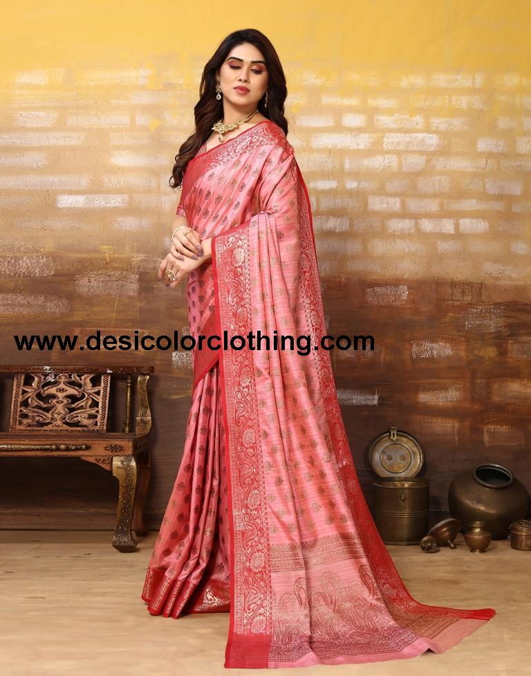 Pink Jacquard Silk Saree