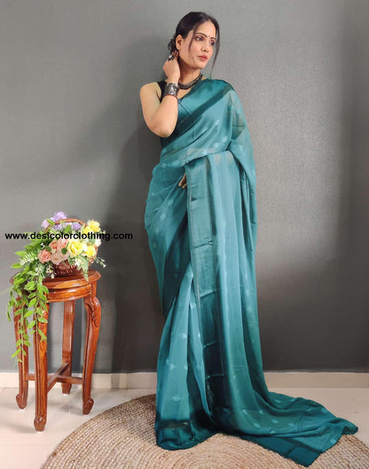 Blue Plain Georgette Pre-draped Saree
