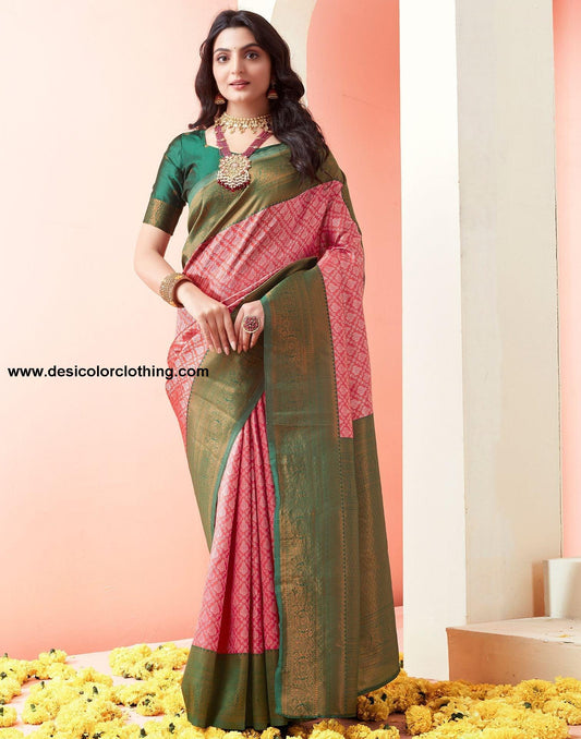 Dark Green Jacquard Silk Saree