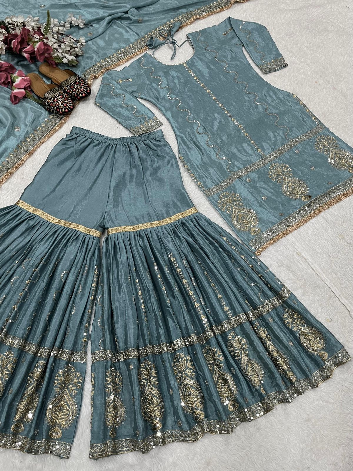 Product Image - Exclusive Designer Suit with Embroidered Chinon Silk