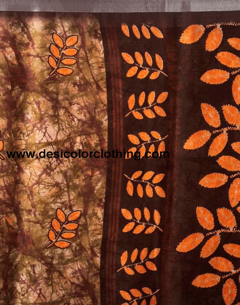 Brown Chiffon Printed  Saree