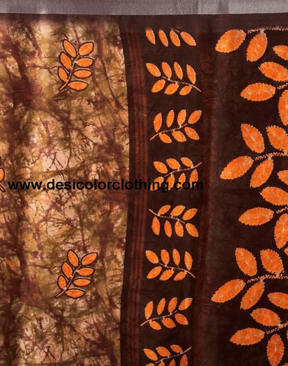 Brown Chiffon Printed  Saree