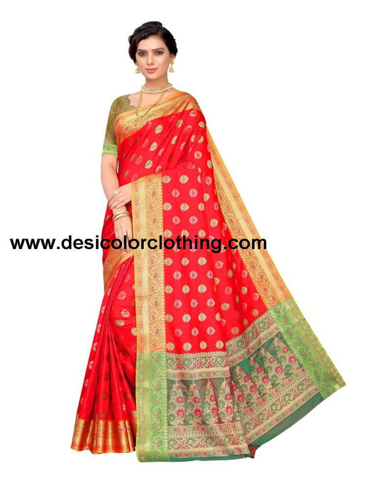 Red Coloured Jacquard Silk Saree | SLV1643S103
