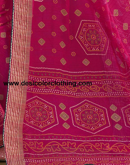 Rani Pink Chiffon Bandhani Saree
