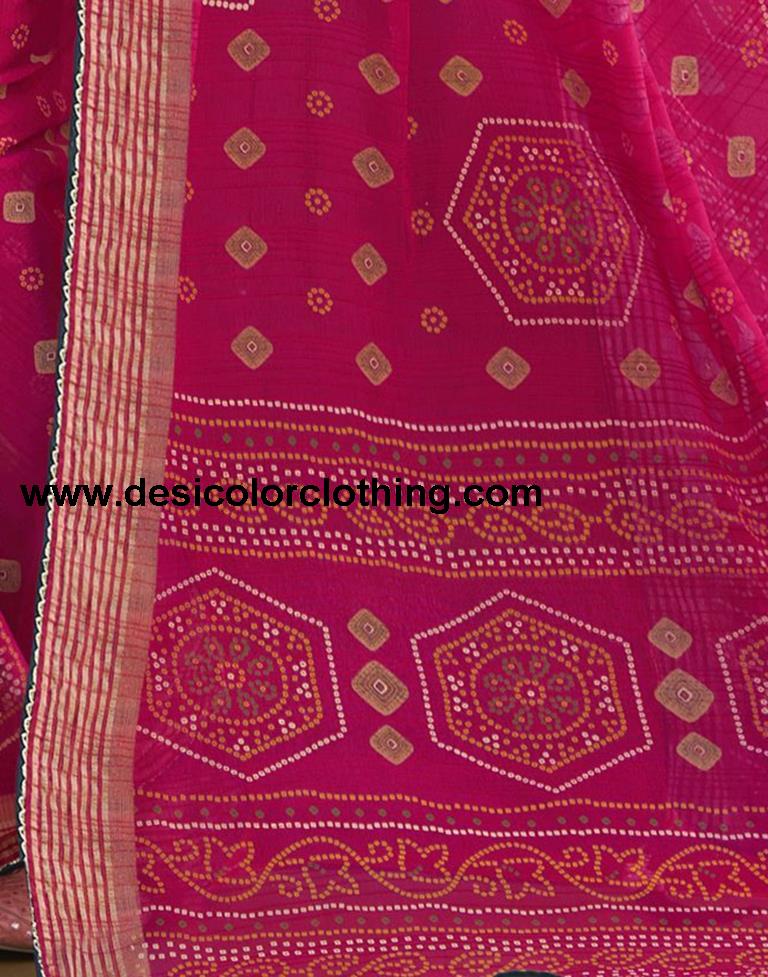 Rani Pink Chiffon Bandhani Saree