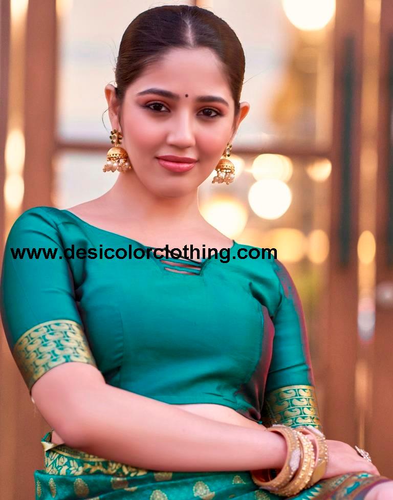 Teal Blue Silk Weaving Saree