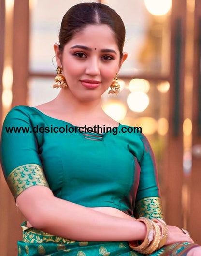 Teal Blue Silk Weaving Saree