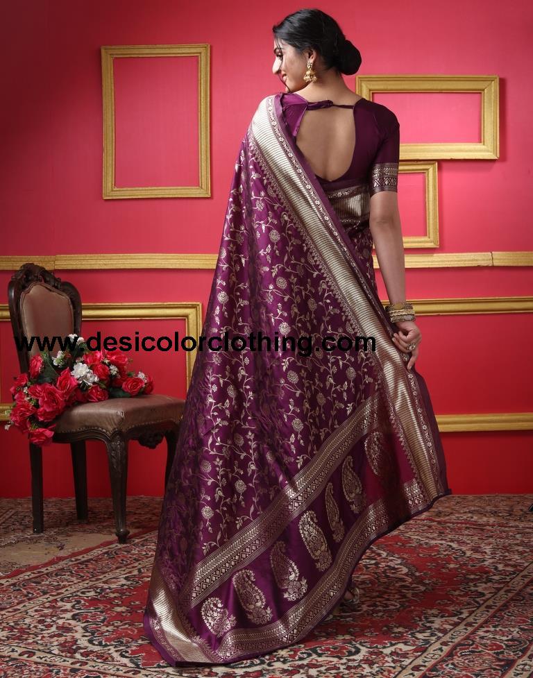Dark Maroon Silk Plain Saree