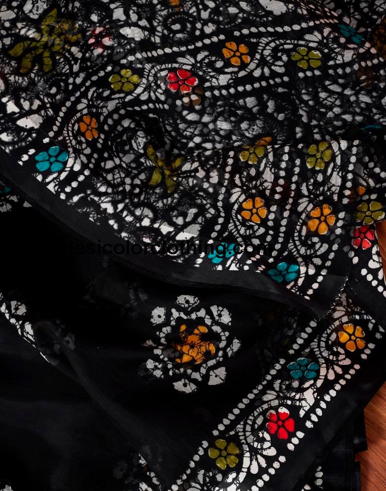 Black Cotton Printed Sarees