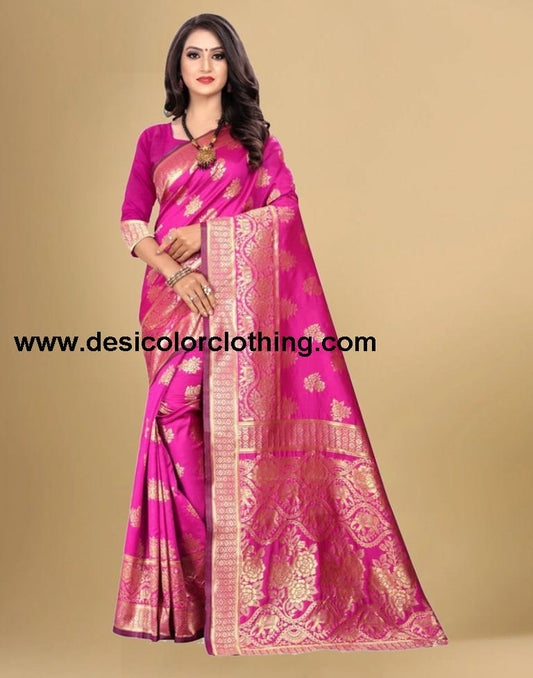 Rani Pink Jacquard Banarasi Silk Saree