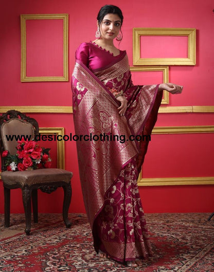 Dark Magenta Silk Plain Saree