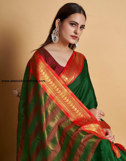 Dark Green Jacquard Silk Saree