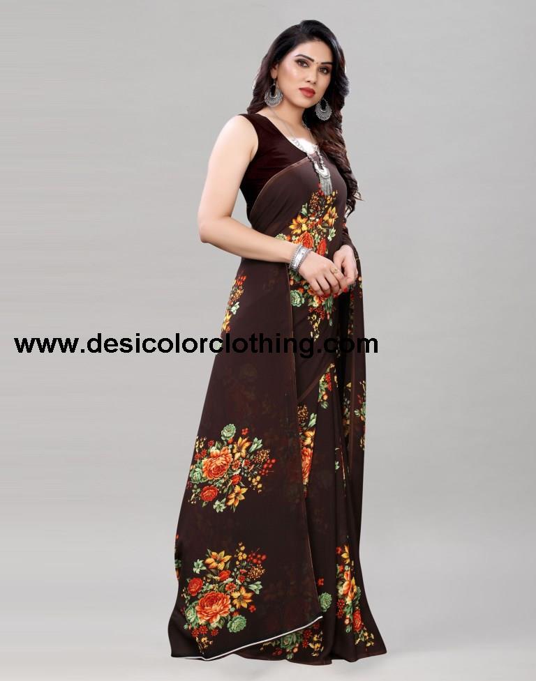 Outstanding Brown Printed Saree | 1955S345