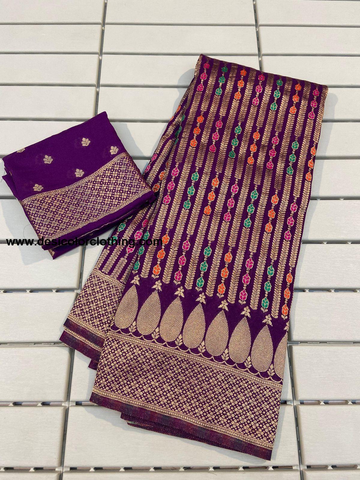 Pure Crepe Khadi Silk Saree with Elegant Zari Work