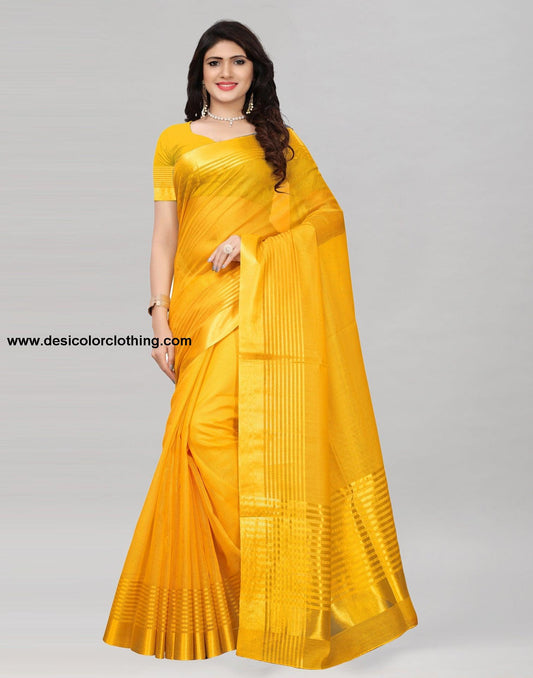 Yellow Cotton Silk Saree | 807S5