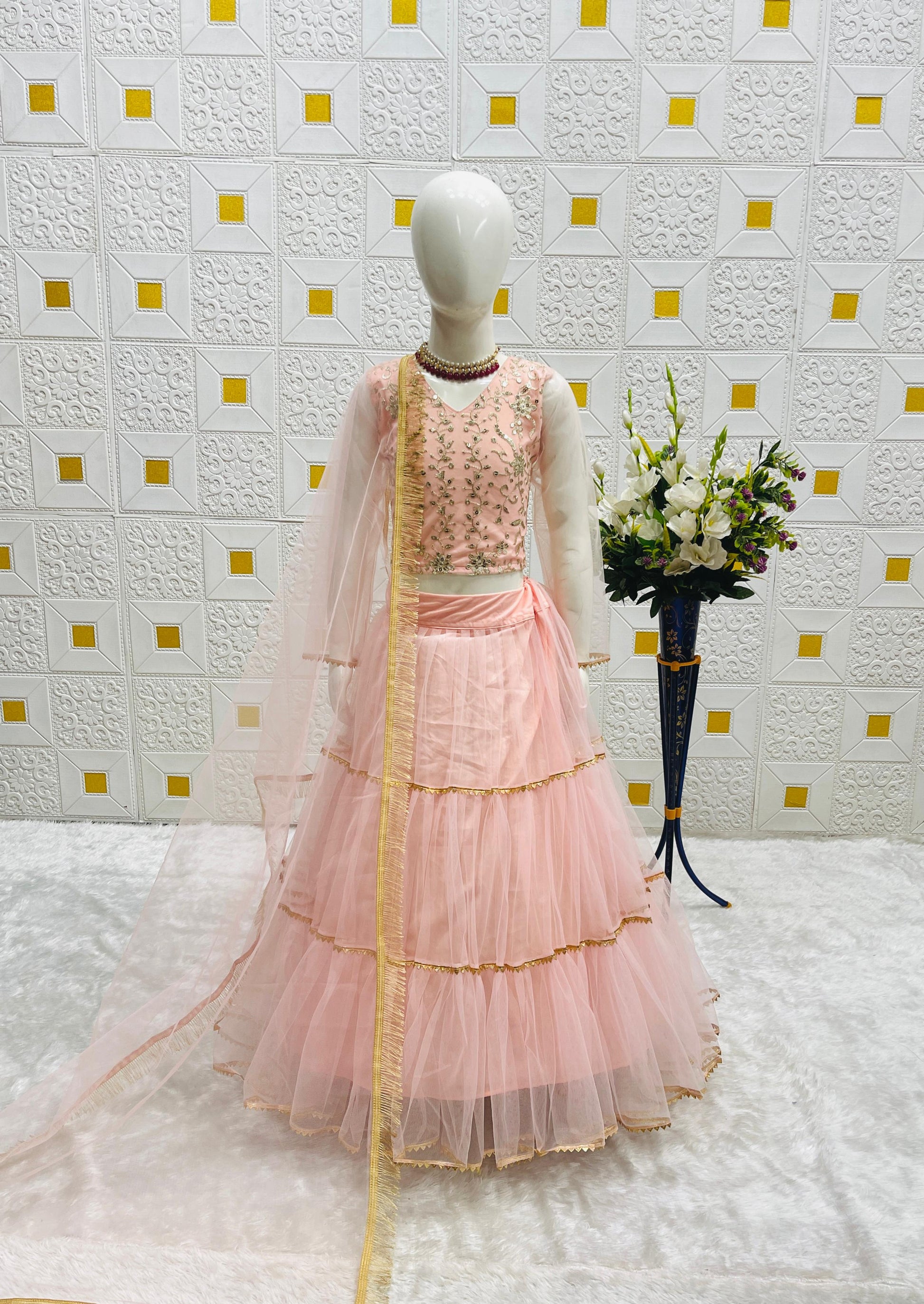 Product Image - Designer Lahenga-Choli Set for Girls with Butterfly Net